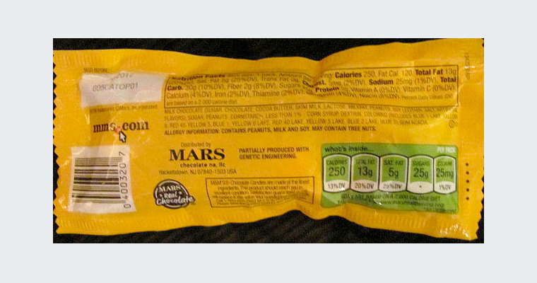 Mars company GE label on M&M candy