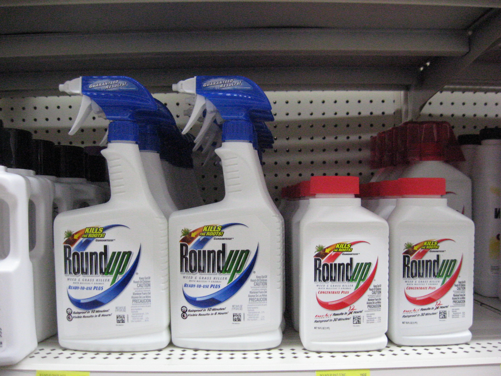 Roundup bottles on shelf