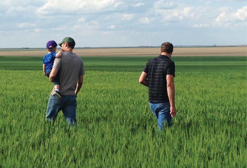 Farmers in organic field with child