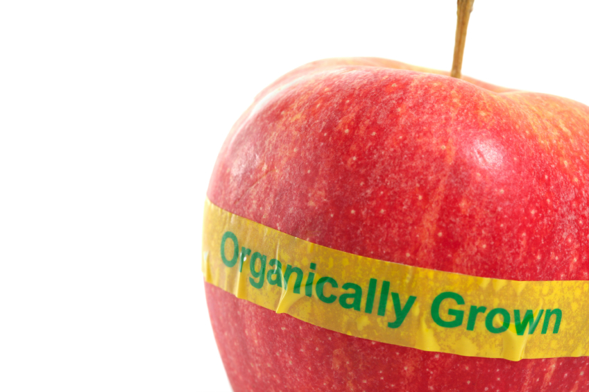 Organic apple with label