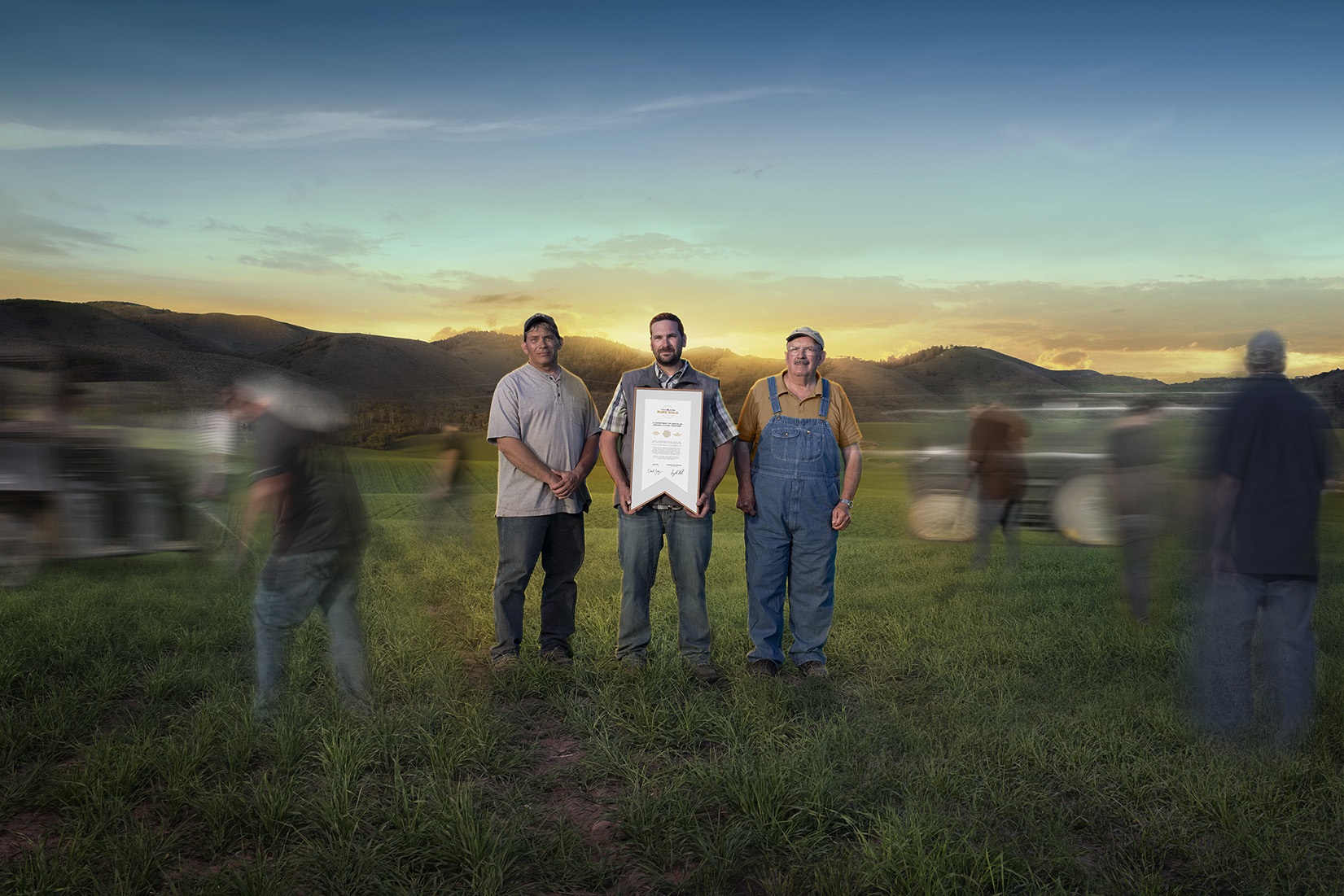 Men in field holding michelob ribbon