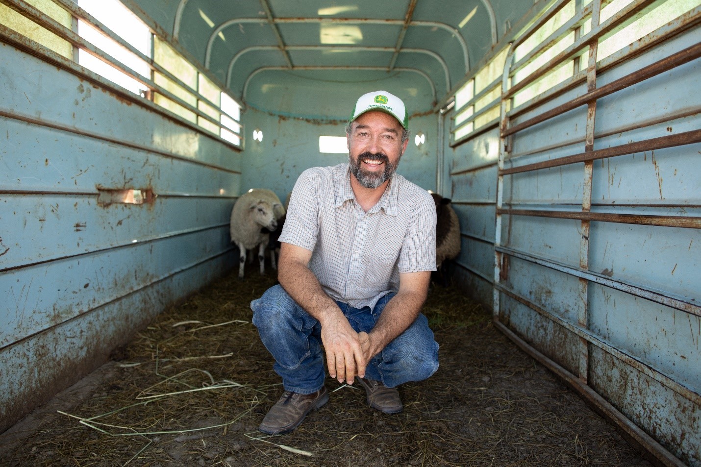 Nathanael Siemens in cattle trailer