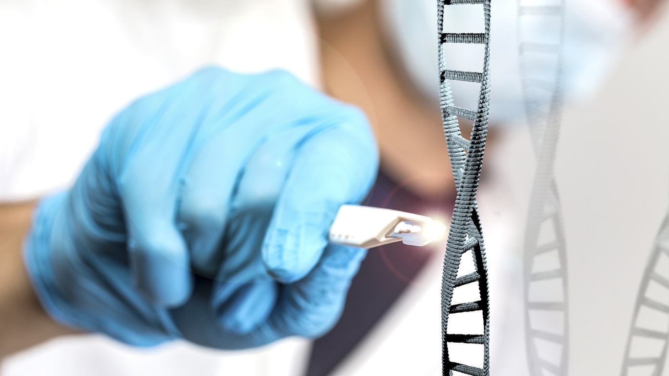a doctor editing a DNA strand