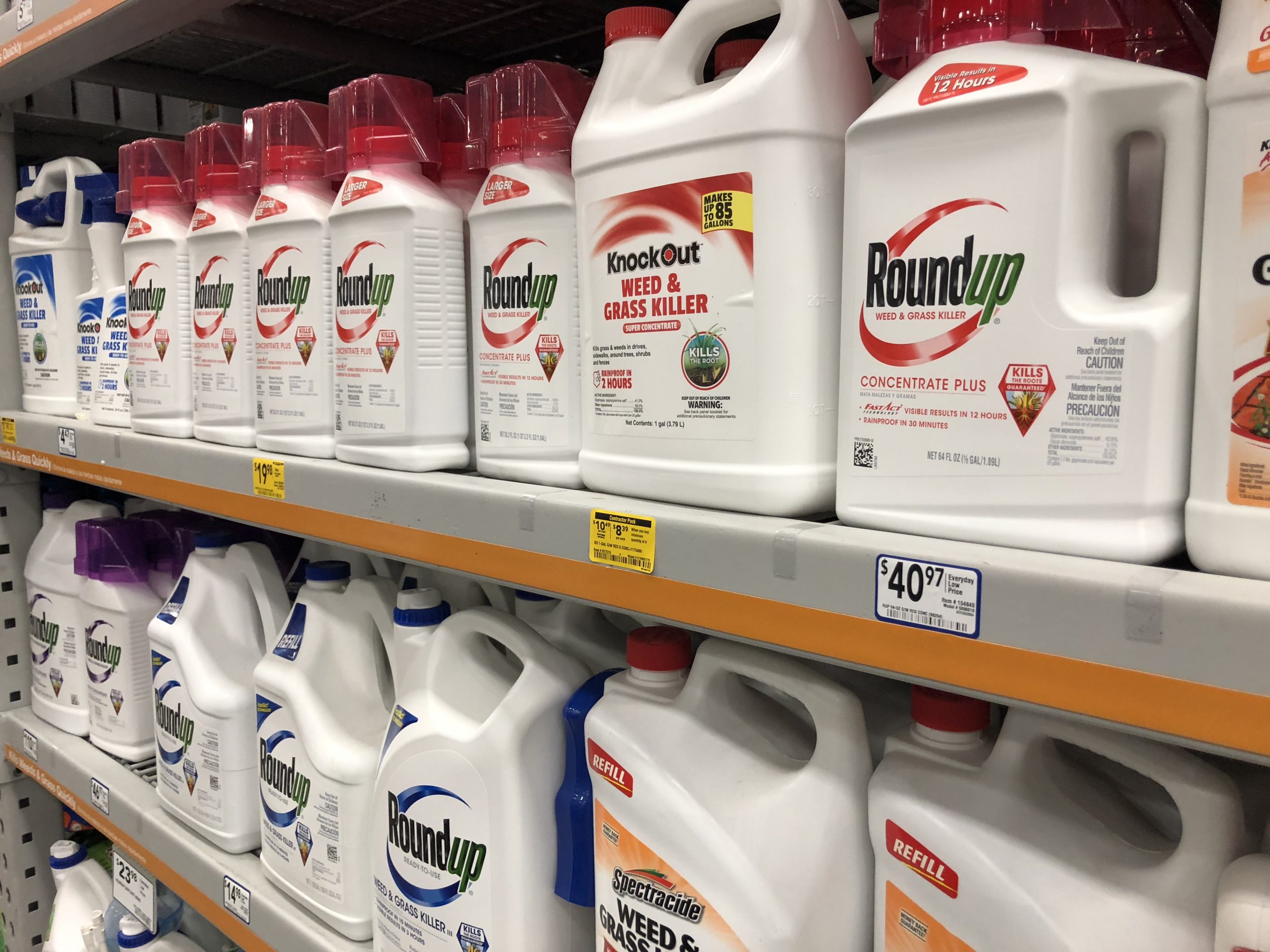 Roundup bottles on shelf